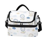 KLUVIO Cartoon Lions Lunch Bag Reusable Insulated Leakproof Lunchbox Two Layer Lunch Cooler Bag with Detachable Strap for Work School Picnic