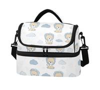 KLUVIO Cute Lions Lunch Bag Reusable Insulated Leakproof Lunchbox Two Layer Lunch Cooler Bag with Detachable Strap for Work School Picnic