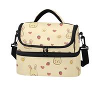 KLUVIO Cute Rabbit Face Heart Suns Lunch Bag Reusable Insulated Leakproof Lunchbox Two Layer Lunch Cooler Bag with Detachable Strap for Work School Picnic