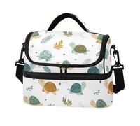 KLUVIO Cute Turtles Plant Lunch Bag Reusable Insulated Leakproof Lunchbox Two Layer Lunch Cooler Bag with Detachable Strap for Work School Picnic