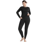 KLVEE Thermal Underwear for Women Long Johns with Fleece Lined Base Layer Womens Thermals Top and Bottom Set Cold Weather, Black-w, Large