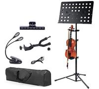 Klvied Folding Metal Violin Music Stand with Violin Hanger, Light, Black