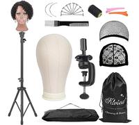 Klvied Reinforced Wig Mannequin Stand with Head, Dual-use 22 Inch Canvas Wig Head Display, Adjustable Clamp Wig Holder, Manikin Head Set for Cosmetology Hairdressing Training with Carrying Storage Bag