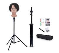 Klvied Reinforced Wig Stand Tripod Mannequin Head Stand, Adjustable Wig Head Stand Holder for Cosmetology Hairdressing Training with T-with Wig Caps, T-Pins, Comb, Hair Clip, Carrying Bag
