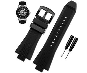 KLVN 29x13mm Silicone rubber Concave convex Watch Strap For Michael Kors MK9019 MK8295 MK8492 MK9020 MK9020(Black black buckle)