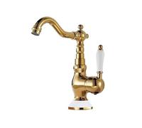 KLVN Brass Gold Deck Mounted Basin Faucet Single Handle Hot Cold Mixer Tap G9/16 Pipe(Short-Gold)
