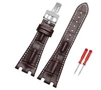 KLVN Leather Watch Band Men Suitable For AP Abbey Royal Oak AP15710 15703 Leather Notched Watch Chain 28mm(Brown white,Silver Buckle)