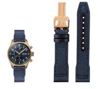 KLVN Nylon Leather Watchband 20mm 21mm 22mm Fit for IWC Le Petit Prince Big Pilot IW3777 Black Sport Canvas Watch Strap(Blue rose,22mm)