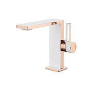 KLVN Rose Gold & White Brass Bathroom Basin Faucet: Single Lever Digital Mixer Tap with Modern Square Design(Rose Gold and White)