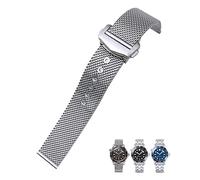 KLVN Stainless Steel Woven Watchband 20mm For Omega 007 James Bond Seamaster Diver 300 Silver Solid Watch Strap Deployment Buckle