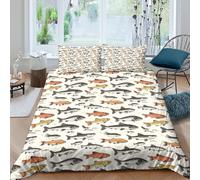 KLVWXZRYQ 3D Design Ultrasoft Microfibre Fish pattern Bed Quilt Cover All Season Bedding Sets with Pillow Cases Vintage illust Duvet Cover All Season Machine Washable for Home Decor Single（135x200cm）