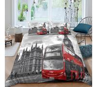 KLVWXZRYQ 3D Effect Ultrasoft Microfibre London bus Duvet Cover Easy Care Bedding Set with Pillow Cases cityscape travel style Duvet Cover Sets All Season Breathable for Couples King（220x240cm）