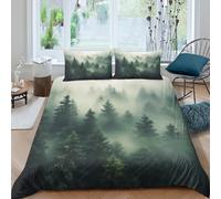 KLVWXZRYQ 3D Print All Season Microfiber Misty Forest Bedding Quilt Cover Soft Bedding Set with Pillow Shams Nature Landscape Bed Quilt Cover Easy Care Breathable Washable for All Double（200x200cm）