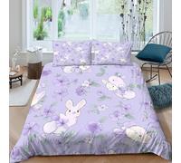 KLVWXZRYQ 3D Print All Season Microfibre cute bunnies Bed Quilt Cover Breathable Bedding Sets with Pillowcases watercolor floral design Quilt Cover Easy Care for Bedroom Decor Double（200x200cm）