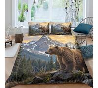 KLVWXZRYQ 3D Print Comfy Microfibre Wild bear standing Bed Quilt Cover Easy Care Bedding Sets with Pillowcases Mountain landscape Quilt Cover Sets All Season for Boys Girls Kids King（220x240cm）