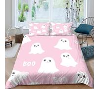 KLVWXZRYQ 3D Print Skin-Friendly Microfiber cute ghosts Comforter Cover Easy Care Bedding Set w/Pillowcase Halloween cartoon style Quilt Cover Set All Season for Teens Adults Single（140x200cm）