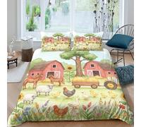 KLVWXZRYQ 3D Print Soft Microfiber Farm animals Comforter Cover All Season Bedding Set with Pillow Shams Watercolor rural scene Duvet Cover Easy Care for Kids Teens Boys Girls Double（200x200cm）