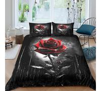 KLVWXZRYQ 3D Printed Ultrasoft Microfibre RedRoseNight Bedding Quilt Cover All Season Bedding Sets with Pillowcases GothicArtStyle Duvet Cover Easy Care Breathable for Couples Single（140x200cm）