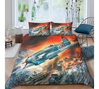 KLVWXZRYQ 3D Super Soft Microfibre Wwii Fighter Quilt Cover All Season Bedding Sets with Pillow Cases Military Aviation Comforter Cover All Season Easy Care for Men Women Kids Double（200x200cm）
