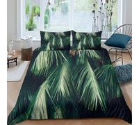 KLVWXZRYQ 3D Washable Microfibre tropical leaves Quilt Cover Set Soft Bedding Set with Pillow Cases nature green foliage Duvet Cover All Season Breathable Washable for Home Decor Double（200x200cm）