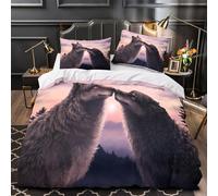 KLVWXZRYQ Wolf couple 3D Digital Print Comforter Cover 3-Piece Premium Microfibre Stain-Resistant Quilt Cover 2 Pillow Shams Zippered Closure Bed Ensemble Family & Guests Super king（260x220cm）