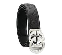 KLWINO Men's Luxury Design Soft Leather Belt with Automatic Buckle Ratchet Dress Belt, Adjustable Length, Embossing-black Silver, 20-44W