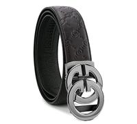KLWINO Men's Luxury Design Soft Leather Belt with Automatic Buckle Ratchet Dress Belt, Adjustable Length, Embossing-black Black, 20-44W