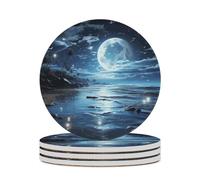 KLWQR 4 Pcs Ceramic Coasters Absorbent Non-Slip Moon Over Ocean Car Coasters Cup Holder Round Ceramic Table Coasters Set Decorative Coffee Cup Beverage Coasters Wine Beer Bar Coasters, Style