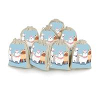 KLWQR 8 Pack Cotton Drawstring Bags, Reusable Linen Gift Bags 4.9x6.7 Inches Storage Bag Cute Alpacas Gift Pouches Sachet for Jewelry Party Favors Wrapping DIY Christmas Gifts Candy Bags