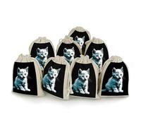 KLWQR 8 Pack Cotton Drawstring Bags, Reusable Linen Gift Bags 4.9x6.7 Inches Storage Bag Cute White Cat Gift Pouches Sachet for Jewelry Party Favors Wrapping DIY Christmas Gifts Candy Bags