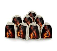 KLWQR 8 Pack Cotton Drawstring Bags, Reusable Linen Gift Bags 4.9x6.7 Inches Storage Bag Fire Guitar Gift Pouches Sachet for Jewelry Party Favors Wrapping DIY Christmas Gifts Candy Bags