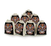 KLWQR 8 Pack Cotton Drawstring Bags, Reusable Linen Gift Bags 4.9x6.7 Inches Storage Bag Hand Drawn Skull Gift Pouches Sachet for Jewelry Party Favors Wrapping DIY Christmas Gifts Candy Bags