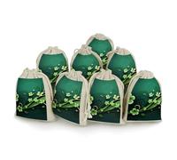 KLWQR 8 Pack Cotton Drawstring Bags, Reusable Linen Gift Bags 4.9x6.7 Inches Storage Bag Happy St Patrick's Day Gift Pouches Sachet for Jewelry Party Favors Wrapping DIY Christmas Gifts Candy Bags