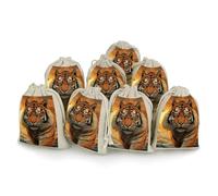 KLWQR 8 Pack Cotton Drawstring Bags, Reusable Linen Gift Bags 4.9x6.7 Inches Storage Bag Rising Sun Tiger Gift Pouches Sachet for Jewelry Party Favors Wrapping DIY Christmas Gifts Candy Bags