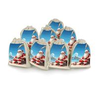 KLWQR 8 Pack Cotton Drawstring Bags, Reusable Linen Gift Bags 4.9x6.7 Inches Storage Bag Santa Claus at Beach Gift Pouches Sachet for Jewelry Party Favors Wrapping DIY Christmas Gifts Candy Bags