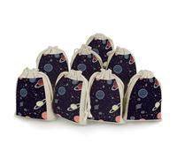 KLWQR 8 Pack Cotton Drawstring Bags, Reusable Linen Gift Bags 4.9x6.7 Inches Storage Bag Space Planet Pattern Gift Pouches Sachet for Jewelry Party Favors Wrapping DIY Christmas Gifts Candy Bags