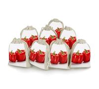 KLWQR 8 Pack Cotton Drawstring Bags, Reusable Linen Gift Bags 4.9x6.7 Inches Storage Bag Two Red Bell Peppers Gift Pouches Sachet for Jewelry Party Favors Wrapping DIY Christmas Gifts Candy Bags