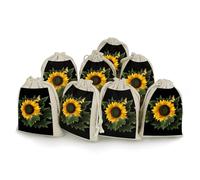 KLWQR 8 Pack Cotton Drawstring Bags, Reusable Linen Gift Bags 4.9x6.7 Inches Storage Bag Weed with Sunflower Gift Pouches Sachet for Jewelry Party Favors Wrapping DIY Christmas Gifts Candy Bags