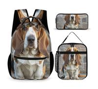 KLWQR Basset Hound Backpack for Women Men Lightweight Waterproof Backpack Set With Lunch Box Pencil Case Travel Laptop Backpack Casual Daypacks, Style, One Size