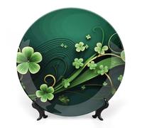 KLWQR Bone China Decorative Plate Happy St Patrick's Day Ceramic Decorative Plates with Display Stand 8inch Handmade Ceramic Ornament Wall Art Decor for Home Kitchen Bedroom Decorative Ornaments