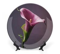 KLWQR Bone China Decorative Plate Purple Calla Lily Ceramic Decorative Plates with Display Stand 6inch Handmade Ceramic Ornament Wall Art Decor for Home Kitchen Bedroom Decorative Ornaments