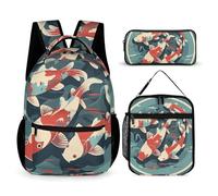 KLWQR Carp Symbol Backpack for Women Men Lightweight Waterproof Backpack Set With Lunch Box Pencil Case Travel Laptop Backpack Casual Daypacks, Style, One Size