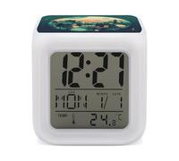 KLWQR Digital LED Color Change Alarm Clock, City Silhouette Wake-up Clock with Temperature, Home Decor Alarm Clock with Night Light for Home Bedroom Office