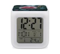 KLWQR Digital LED Color Change Alarm Clock, Roses in The Rain Wake-up Clock with Temperature, Home Decor Alarm Clock with Night Light for Home Bedroom Office