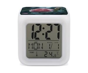 KLWQR Digital LED Color Change Alarm Clock, Roses in The Rain Wake-up Clock with Temperature, Home Decor Alarm Clock with Night Light for Home Bedroom Office