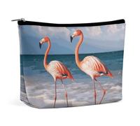 KLWQR Flamingo Walking On The Beach Makeup Bag for Purse Waterproof Cosmetic Bags Makeup Pouch with Zipper Travel Toiletry Bag Organizer for Women Ladies, style, One Size