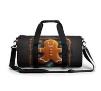 KLWQR Gingerbread Man on Wooden Board Sport Gym Duffle Travel Bag for Women Men Overnight Weekender Bag with Shoe Compartment,Wet Pocket, 17.7in/9in/9in, style, style, 17.7in/9in/9in