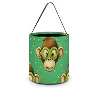 KLWQR Green Cute Monkey Halloween Trick Or Treat Bags with Handles Halloween Candy Buckets Portable Reusable Goody Bucket Tote Bag