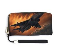 KLWQR Leather Wallets Waterproof Zip Around Clutch Bag A Fighter Jet Credit Card Holder Clutch Purse for Women Ladies
