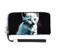 KLWQR Leather Wallets Waterproof Zip Around Clutch Bag Cute White Cat Credit Card Holder Clutch Purse for Women Ladies